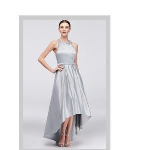 High low satin beaded gown